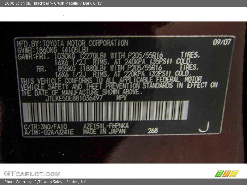 2008 xB  Blackberry Crush Metallic Color Code 3N0