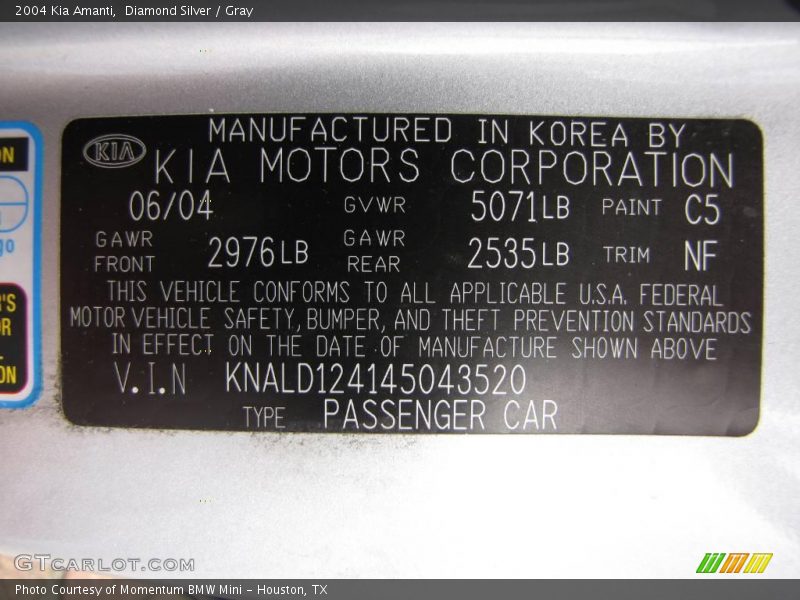 Diamond Silver / Gray 2004 Kia Amanti