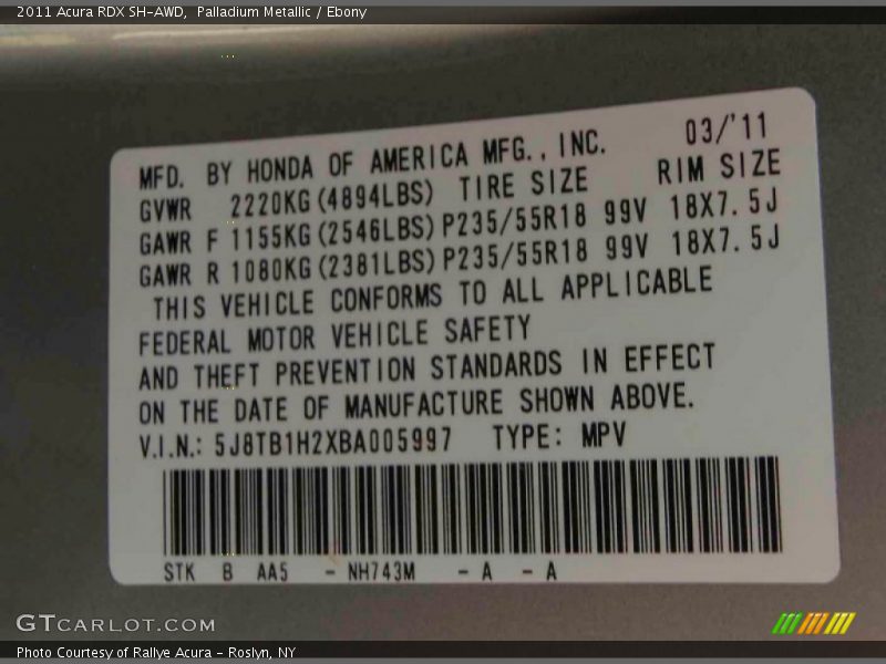 Palladium Metallic / Ebony 2011 Acura RDX SH-AWD
