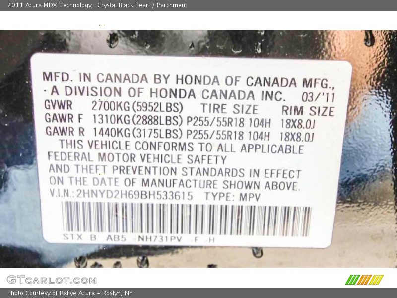 Crystal Black Pearl / Parchment 2011 Acura MDX Technology