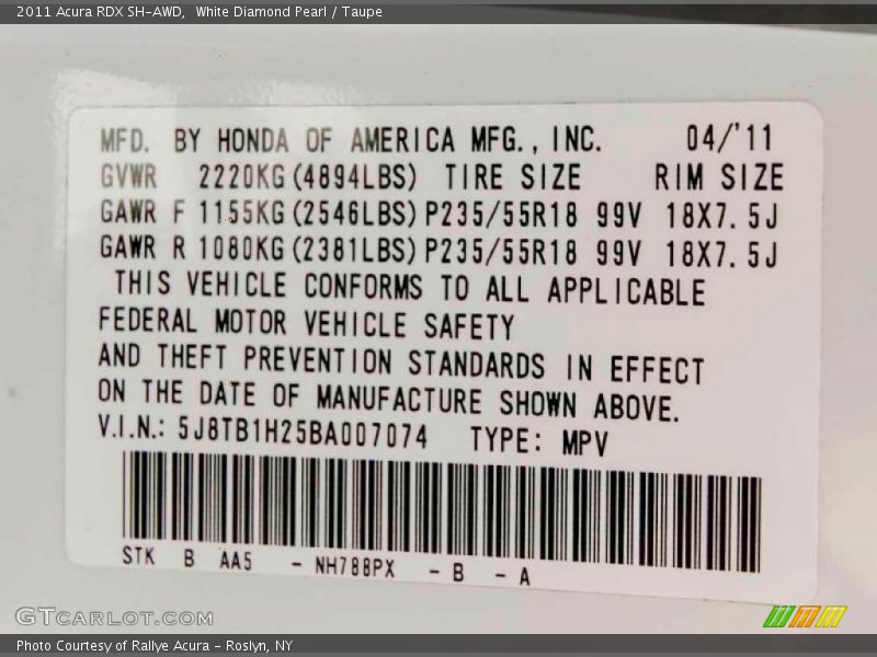 White Diamond Pearl / Taupe 2011 Acura RDX SH-AWD