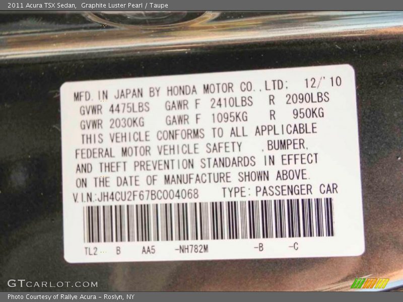 Graphite Luster Pearl / Taupe 2011 Acura TSX Sedan
