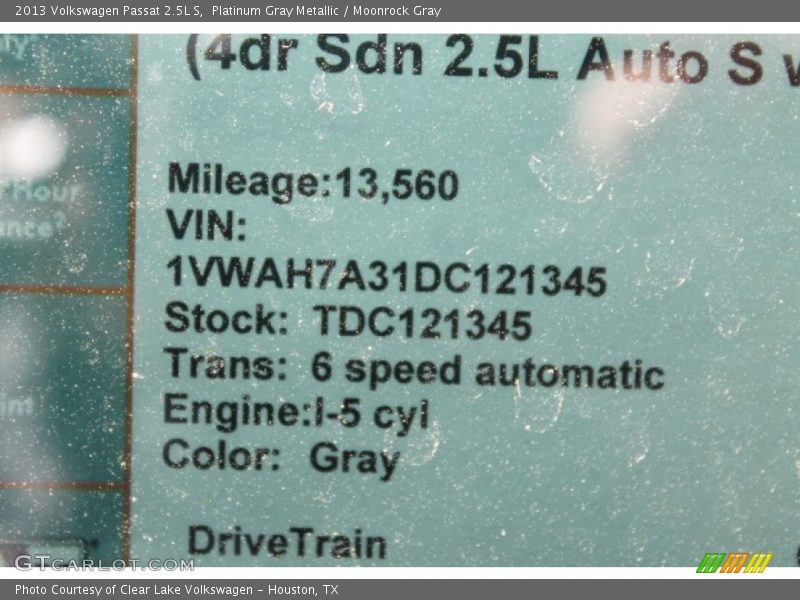 Platinum Gray Metallic / Moonrock Gray 2013 Volkswagen Passat 2.5L S