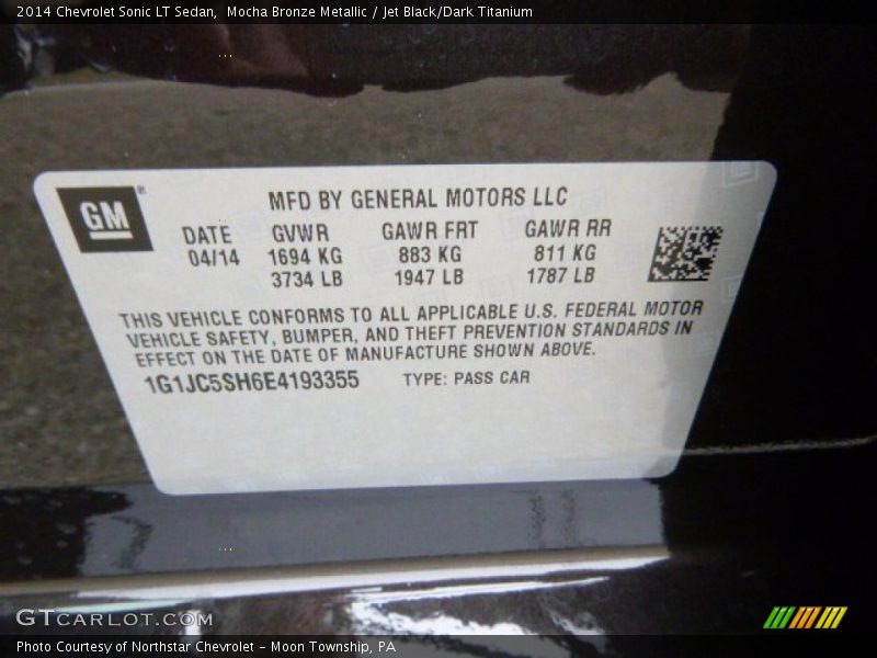 Mocha Bronze Metallic / Jet Black/Dark Titanium 2014 Chevrolet Sonic LT Sedan
