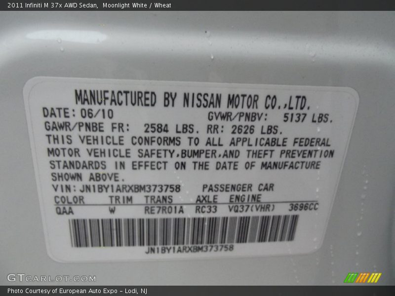 Moonlight White / Wheat 2011 Infiniti M 37x AWD Sedan