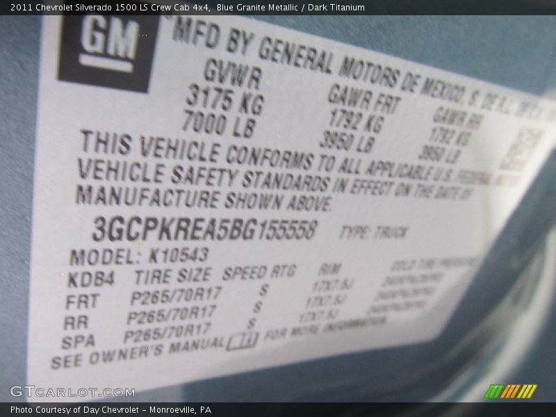 Blue Granite Metallic / Dark Titanium 2011 Chevrolet Silverado 1500 LS Crew Cab 4x4