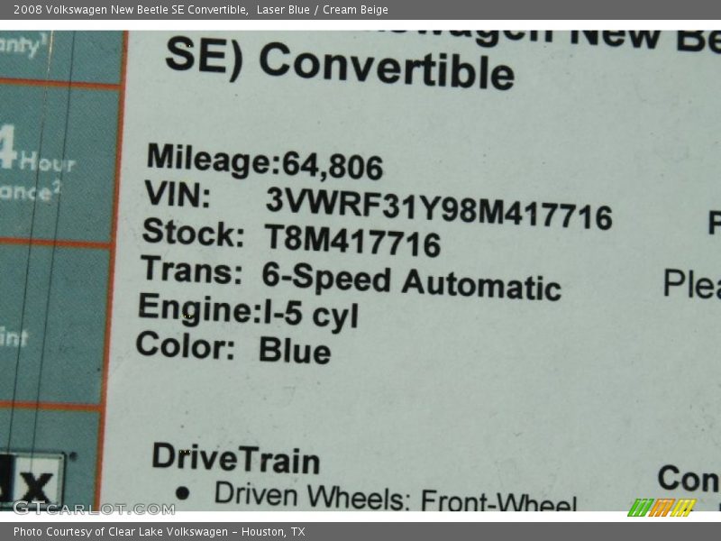 Laser Blue / Cream Beige 2008 Volkswagen New Beetle SE Convertible