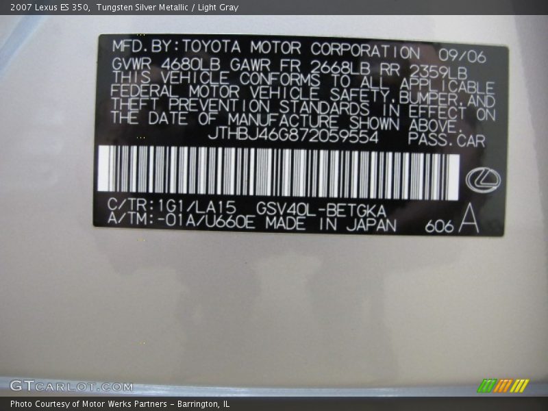Tungsten Silver Metallic / Light Gray 2007 Lexus ES 350