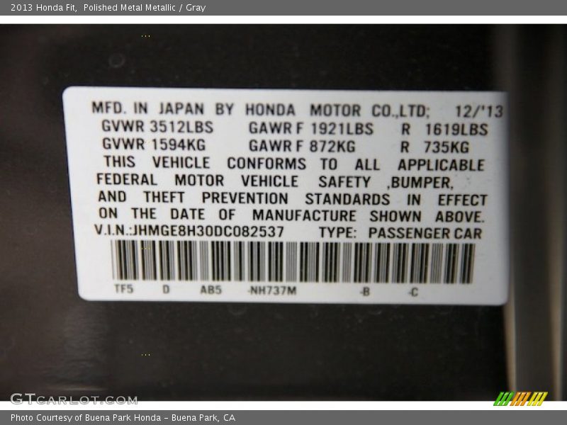 Polished Metal Metallic / Gray 2013 Honda Fit