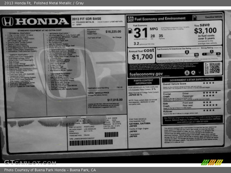 Polished Metal Metallic / Gray 2013 Honda Fit