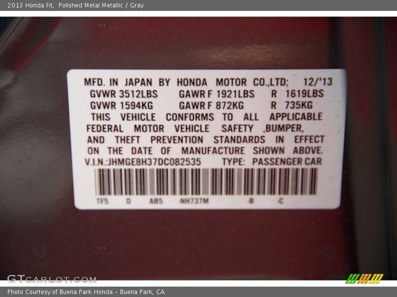 Polished Metal Metallic / Gray 2013 Honda Fit