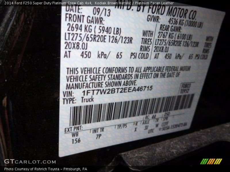 Kodiak Brown Metallic / Platinum Pecan Leather 2014 Ford F250 Super Duty Platinum Crew Cab 4x4