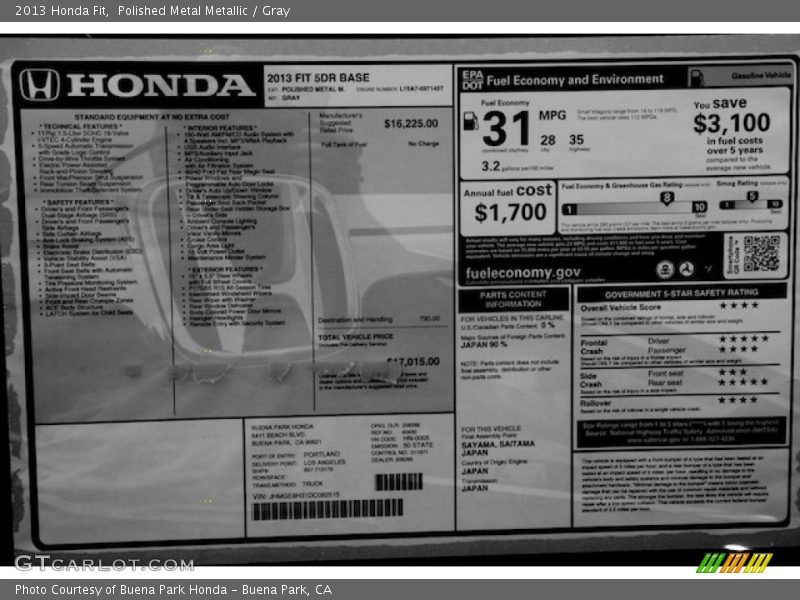 Polished Metal Metallic / Gray 2013 Honda Fit