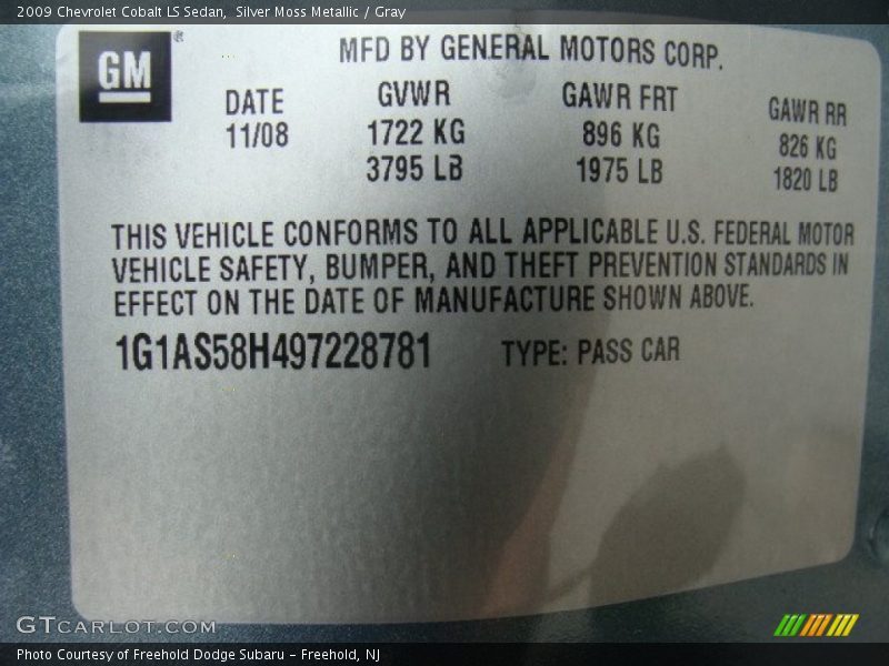 Silver Moss Metallic / Gray 2009 Chevrolet Cobalt LS Sedan
