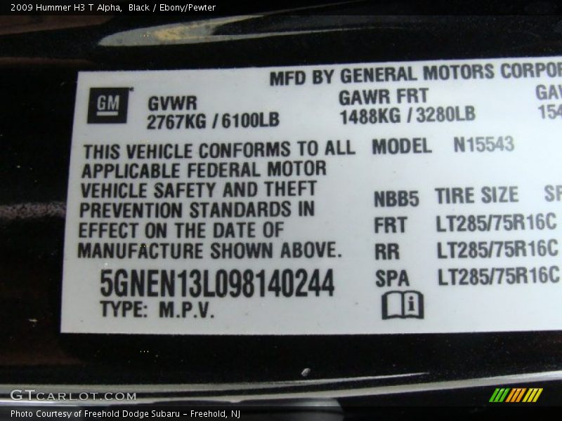 Black / Ebony/Pewter 2009 Hummer H3 T Alpha