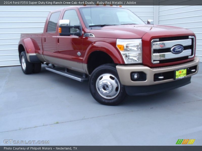 Ruby Red Metallic / Adobe 2014 Ford F350 Super Duty King Ranch Crew Cab 4x4 Dually