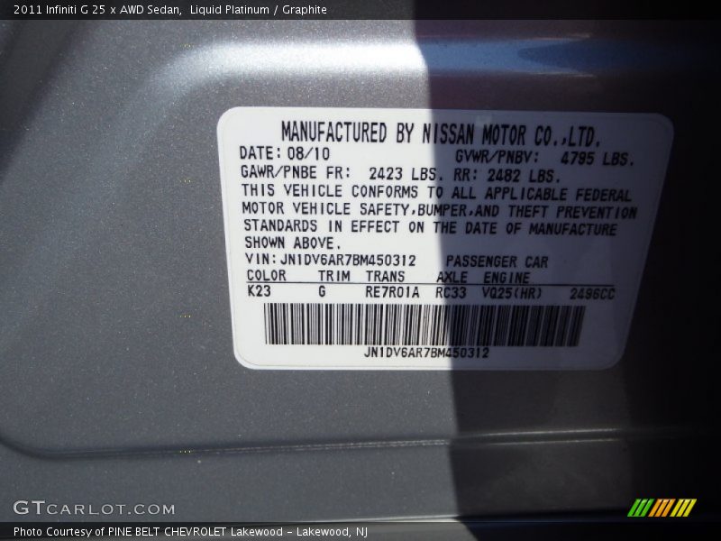 Liquid Platinum / Graphite 2011 Infiniti G 25 x AWD Sedan