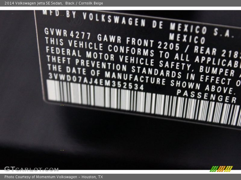 Black / Cornsilk Beige 2014 Volkswagen Jetta SE Sedan