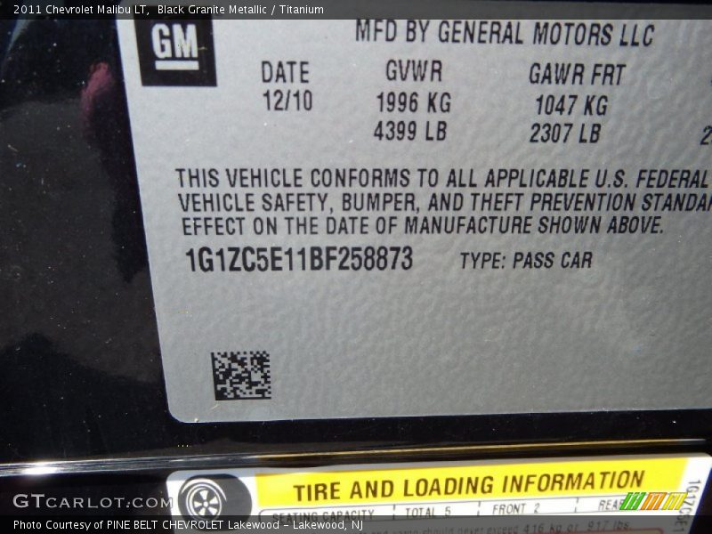 Black Granite Metallic / Titanium 2011 Chevrolet Malibu LT