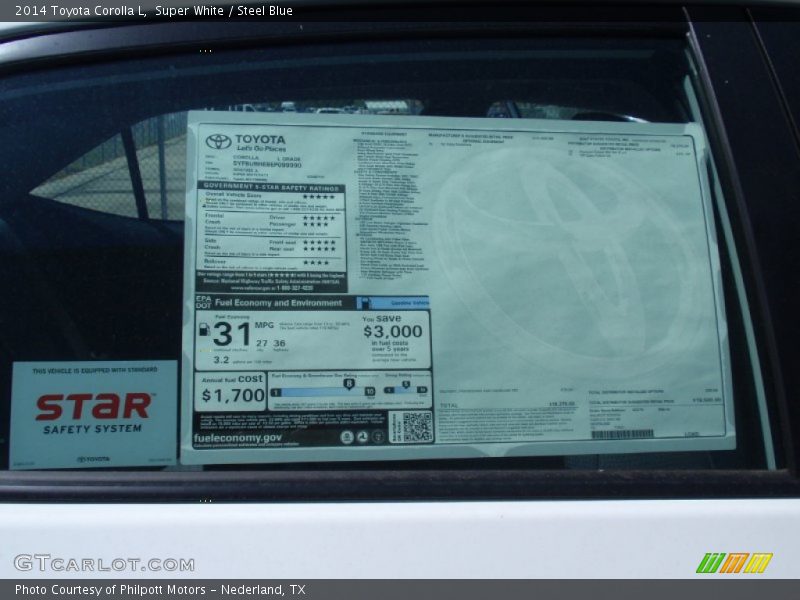 Super White / Steel Blue 2014 Toyota Corolla L