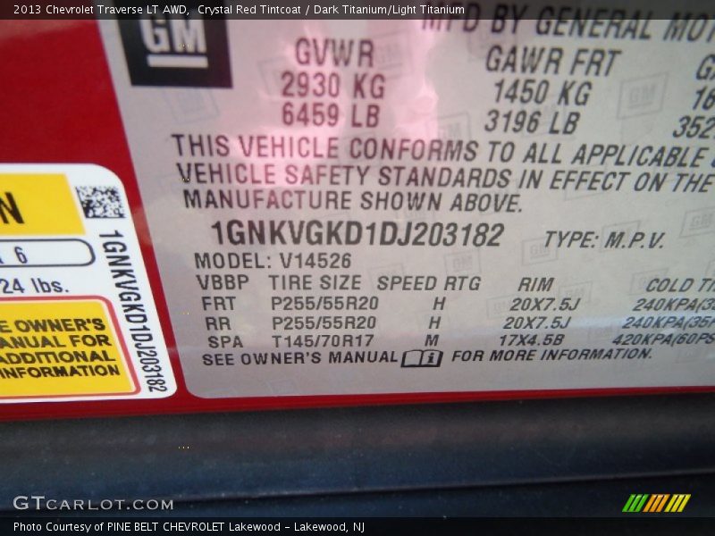 Crystal Red Tintcoat / Dark Titanium/Light Titanium 2013 Chevrolet Traverse LT AWD