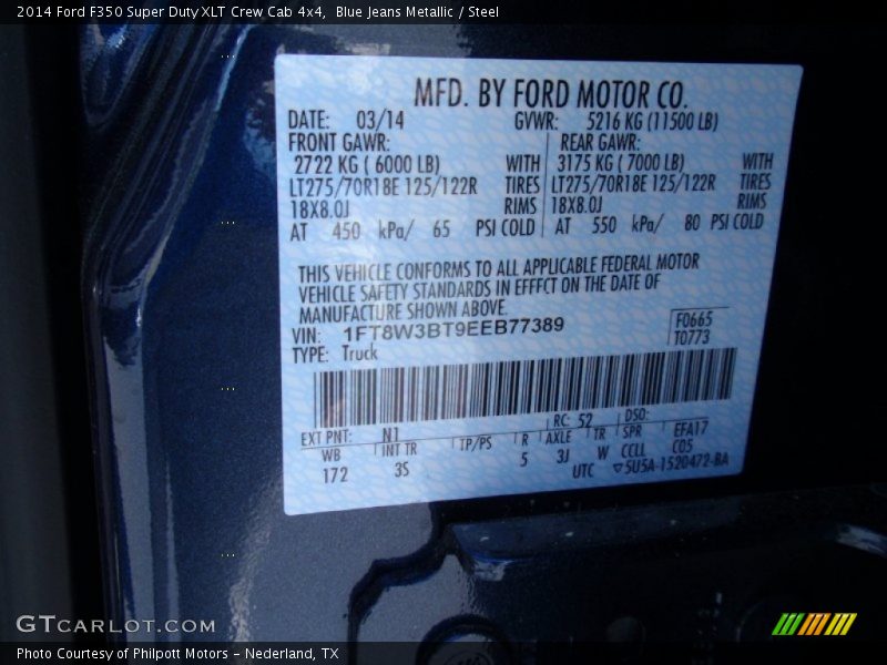 Blue Jeans Metallic / Steel 2014 Ford F350 Super Duty XLT Crew Cab 4x4