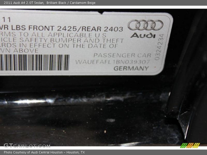 Brilliant Black / Cardamom Beige 2011 Audi A4 2.0T Sedan