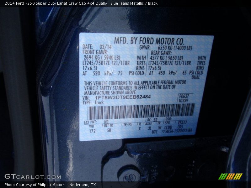 Blue Jeans Metallic / Black 2014 Ford F350 Super Duty Lariat Crew Cab 4x4 Dually