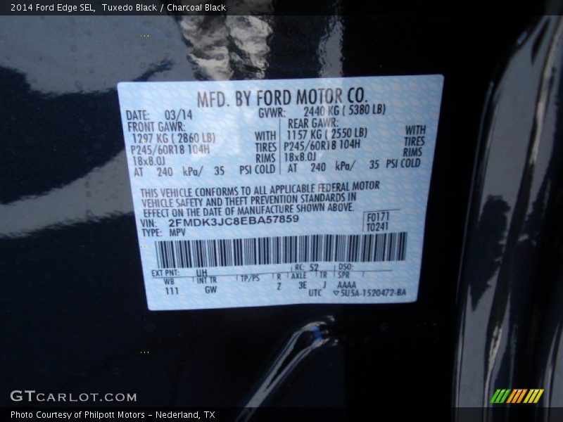 Tuxedo Black / Charcoal Black 2014 Ford Edge SEL