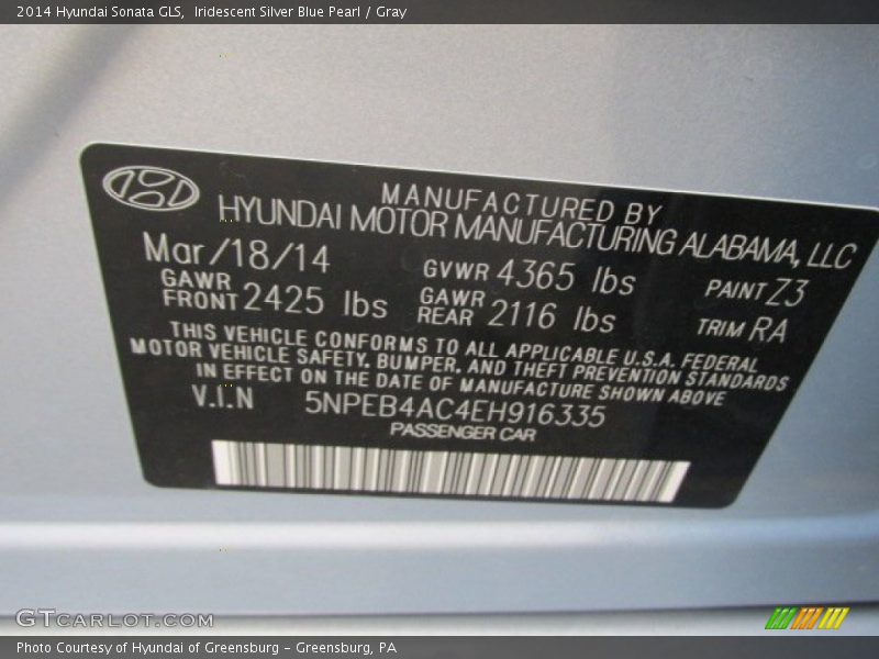 Iridescent Silver Blue Pearl / Gray 2014 Hyundai Sonata GLS