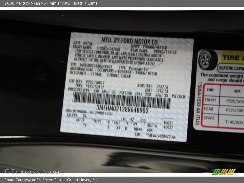 Black / Camel 2008 Mercury Milan V6 Premier AWD