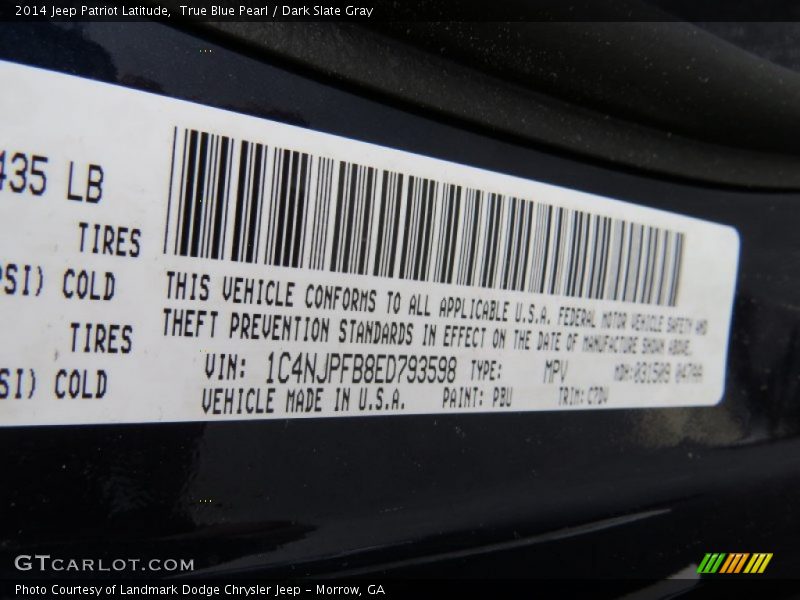 True Blue Pearl / Dark Slate Gray 2014 Jeep Patriot Latitude