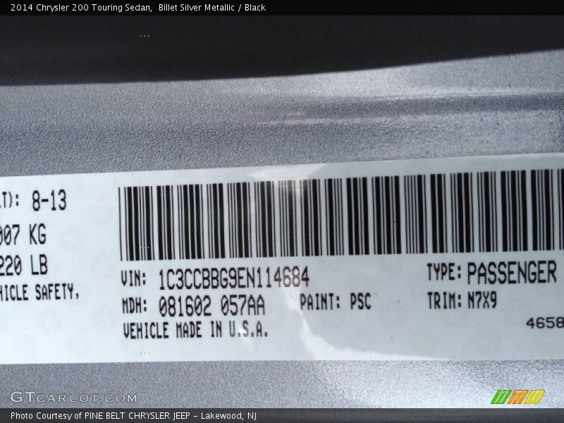 Billet Silver Metallic / Black 2014 Chrysler 200 Touring Sedan