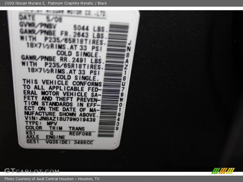Platinum Graphite Metallic / Black 2009 Nissan Murano S