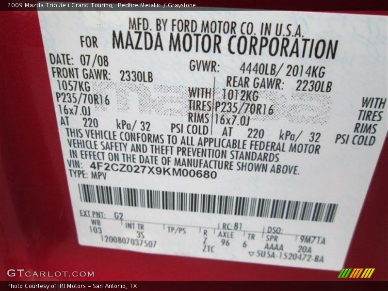Redfire Metallic / Graystone 2009 Mazda Tribute i Grand Touring