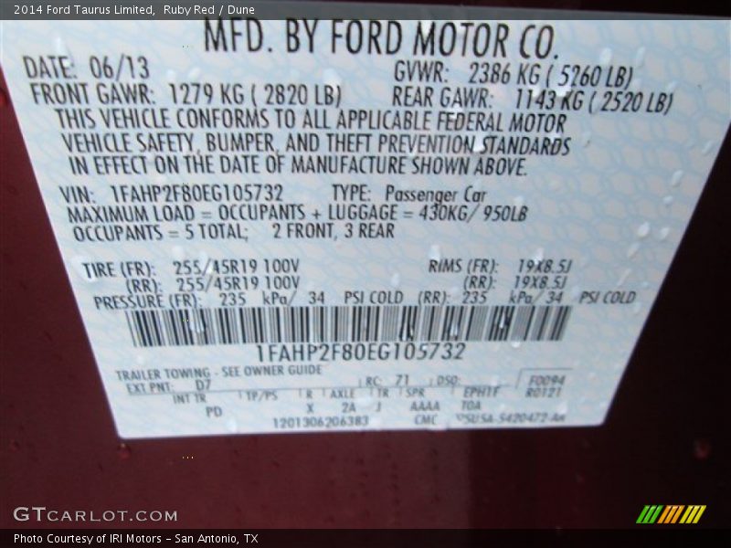 Ruby Red / Dune 2014 Ford Taurus Limited