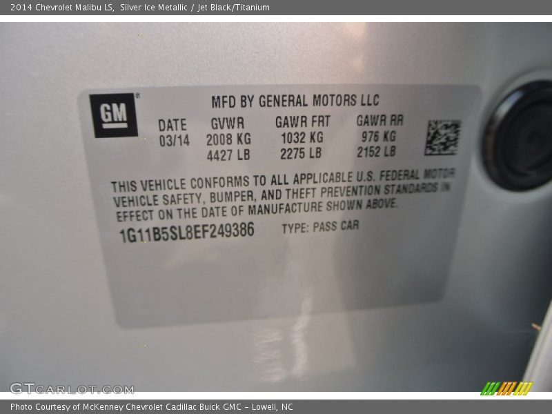 Silver Ice Metallic / Jet Black/Titanium 2014 Chevrolet Malibu LS