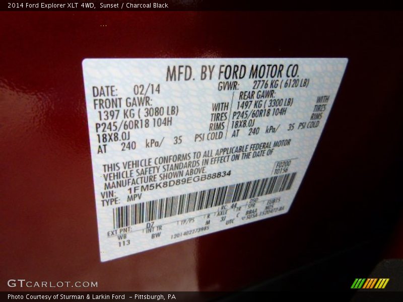 Sunset / Charcoal Black 2014 Ford Explorer XLT 4WD