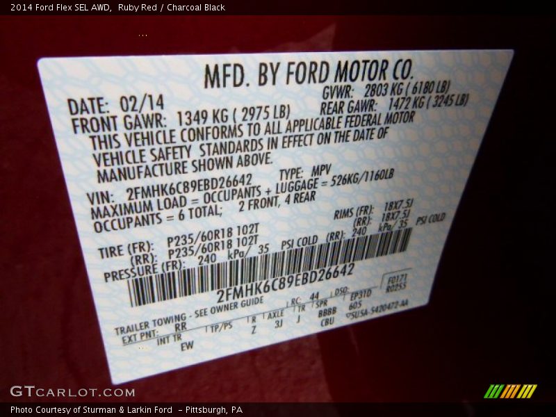 Ruby Red / Charcoal Black 2014 Ford Flex SEL AWD