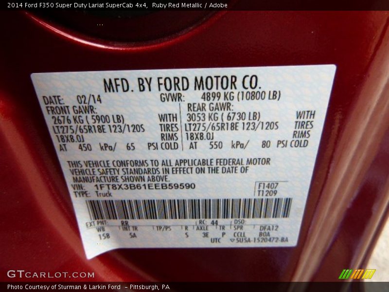 2014 F350 Super Duty Lariat SuperCab 4x4 Ruby Red Metallic Color Code RR