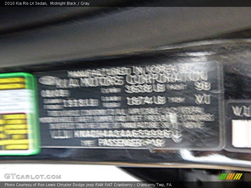 Midnight Black / Gray 2010 Kia Rio LX Sedan