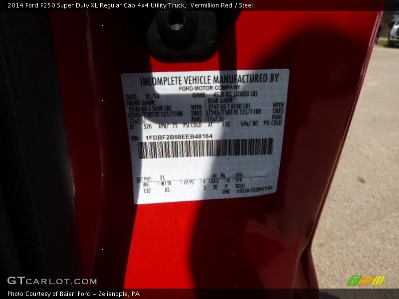 2014 F250 Super Duty XL Regular Cab 4x4 Utility Truck Vermillion Red Color Code F1