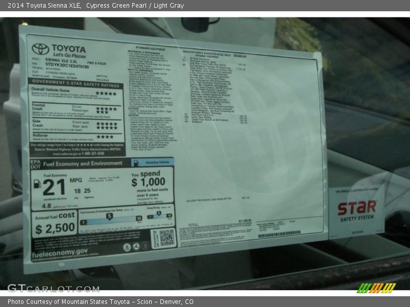 Cypress Green Pearl / Light Gray 2014 Toyota Sienna XLE