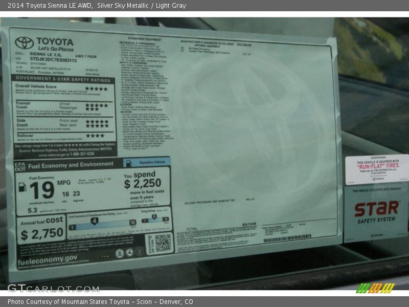 Silver Sky Metallic / Light Gray 2014 Toyota Sienna LE AWD