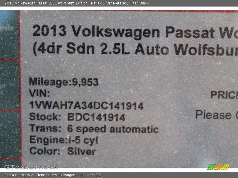 Reflex Silver Metallic / Titan Black 2013 Volkswagen Passat 2.5L Wolfsburg Edition