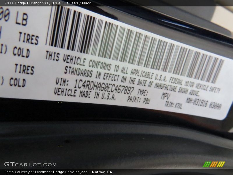 True Blue Pearl / Black 2014 Dodge Durango SXT