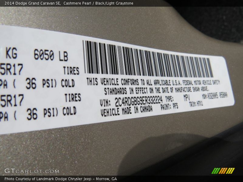 Cashmere Pearl / Black/Light Graystone 2014 Dodge Grand Caravan SE
