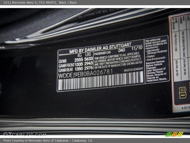 Black / Black 2011 Mercedes-Benz CL 550 4MATIC