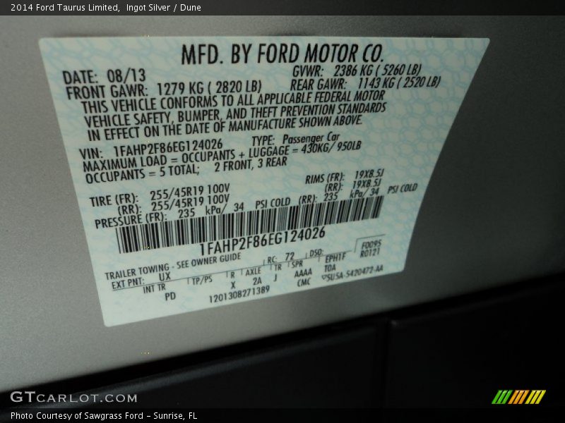 Ingot Silver / Dune 2014 Ford Taurus Limited