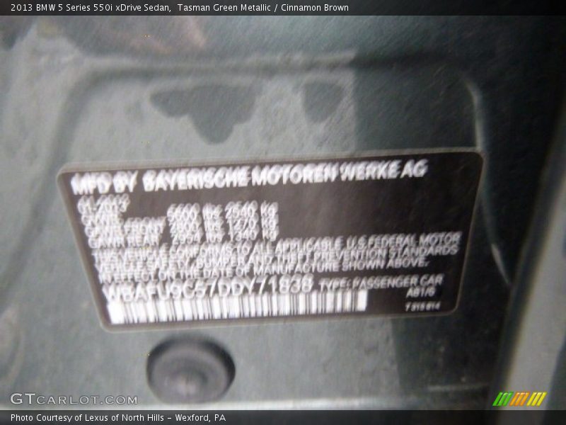 Tasman Green Metallic / Cinnamon Brown 2013 BMW 5 Series 550i xDrive Sedan